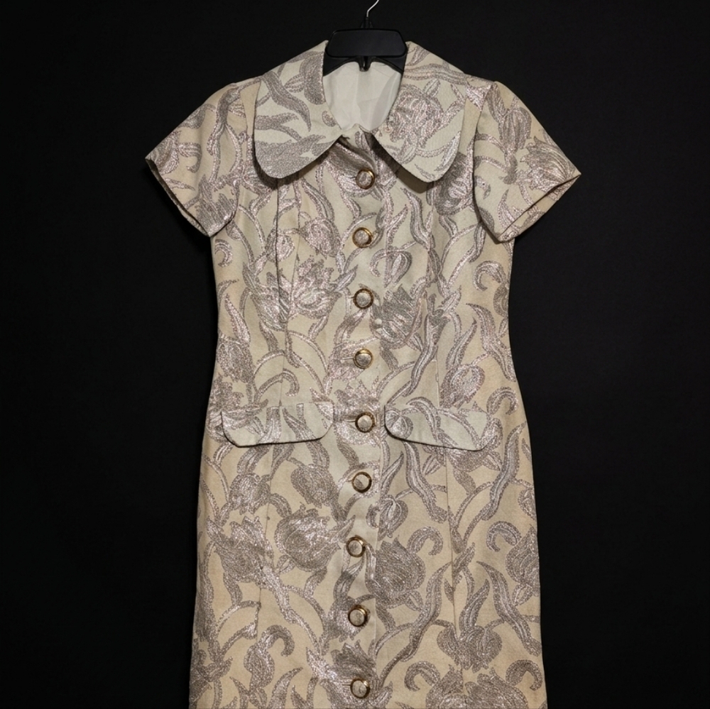 Hand-Tailored Metallic Brocade Mod Shift Dress | One-of-a-Kind | Size 4